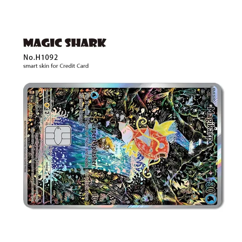 Magic Shark Mew Charizard EX Eevee Gengar Pikachu TCG Card Holographic Laser Skin Film Sticker for Bank Credit Card