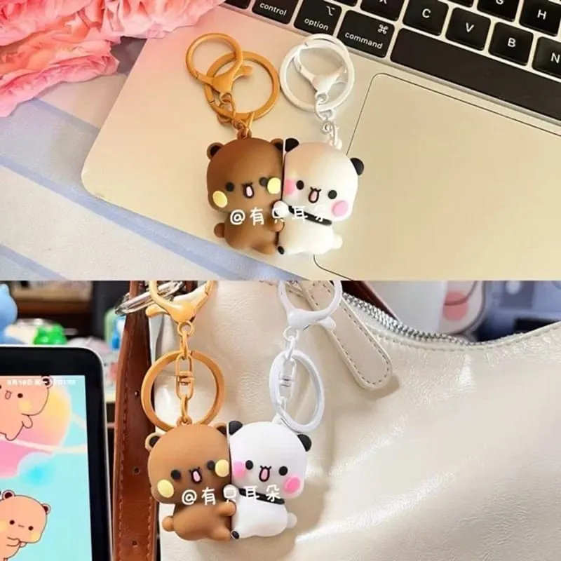 New Bubu Dudu Magnetic Hug Keychain Cute Cartoon Panda Ornament Keychain Backpack Accessories Couple Christmas Gift