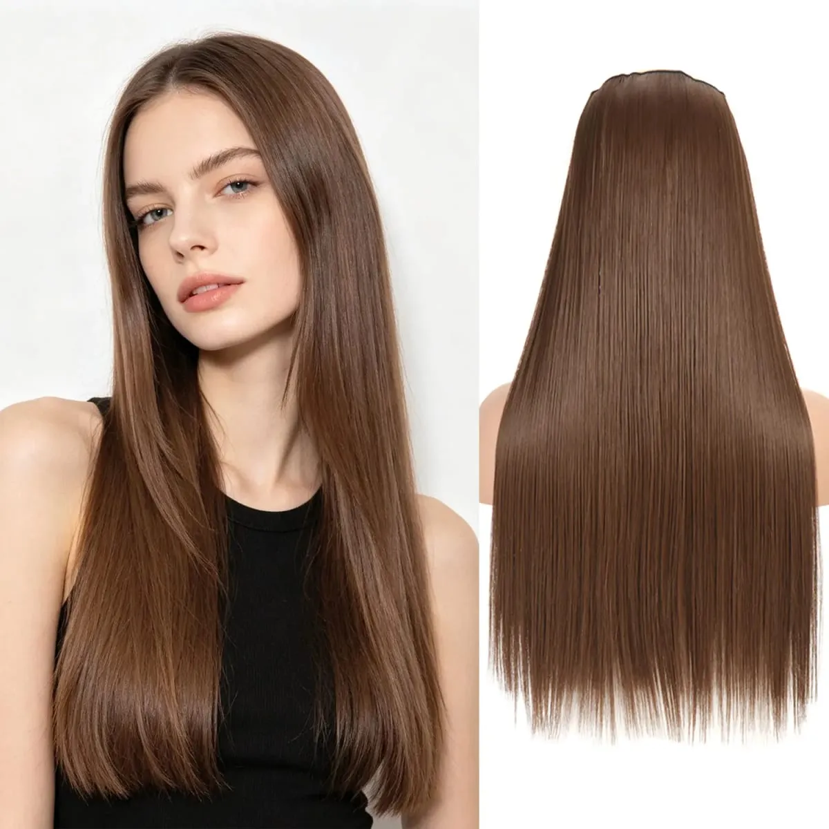 Synthetic 5 Clips in one piece hair extensions 22inch long straight clip in hair for women girls daily party holiday