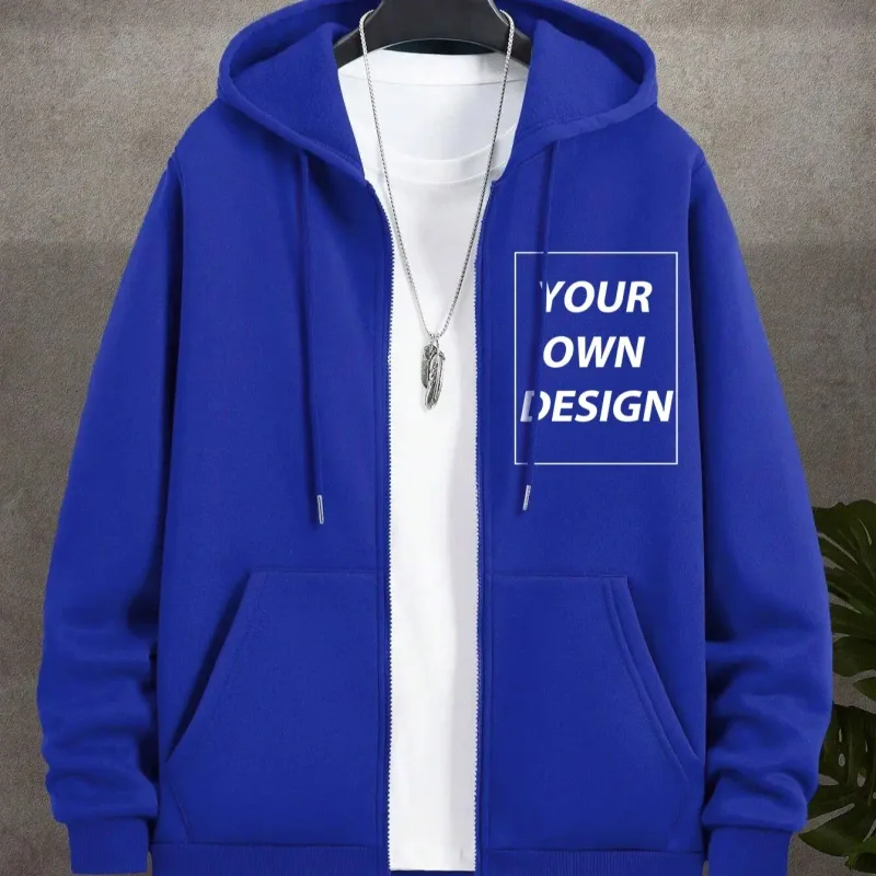 M-3XL Men Personalized Custom DIY Print Casual Fashion Zip-Up Hoodies Loose Youth Coat Basic Campus Sportswear Street Pocket Top