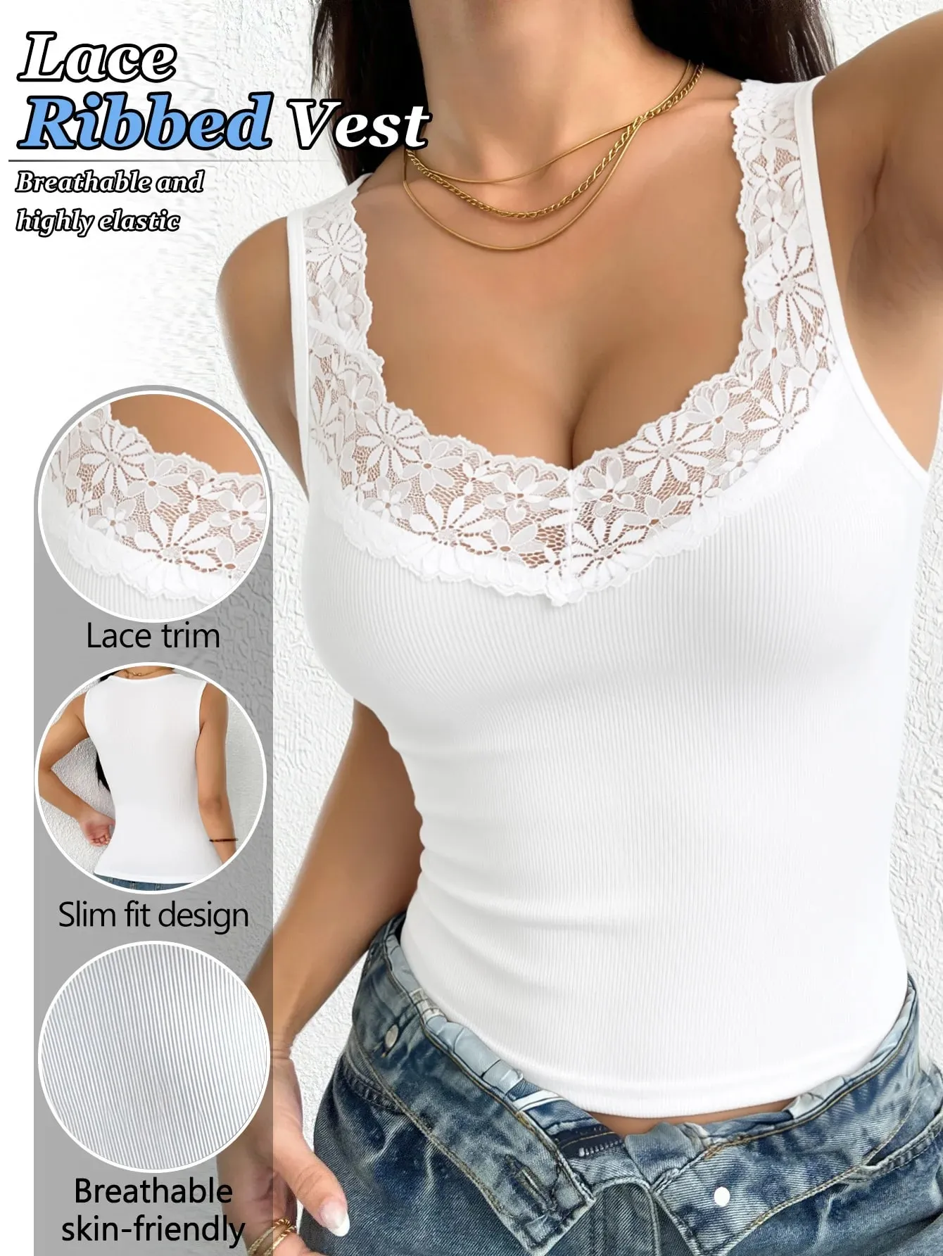 Women's Lace Camisole for Spring & Summer Sleeveless Top to Hide Underarm Bulges Suitable for Inner & Outer Wear All Year Roun