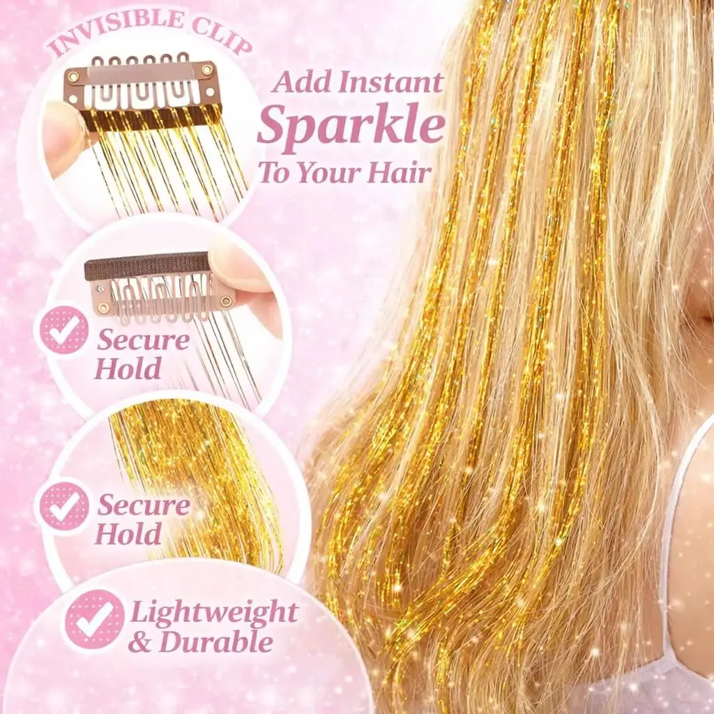 Hair Tinsel 12pcs Shiny Hair Metal Ribbon Clip Wig Piece Glitter Ribbon In Hair Party Focus Delicate Eye-Catching Gift Synthetic