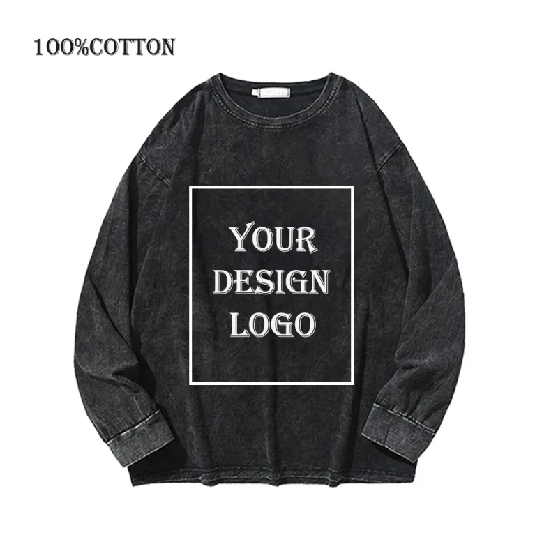 100% Cotton Men's Clothing Vintage Black Acid Wash Hoodies Men Women Oversized Hip Hop Sweatshirts Casual Pullover Y2K Clothes