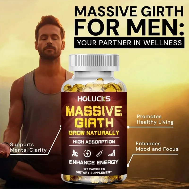 Massive Girth Capsules for Men Testosterone Booster Hormone Support Muscle Growth & Strength Size Enhancement Supplement