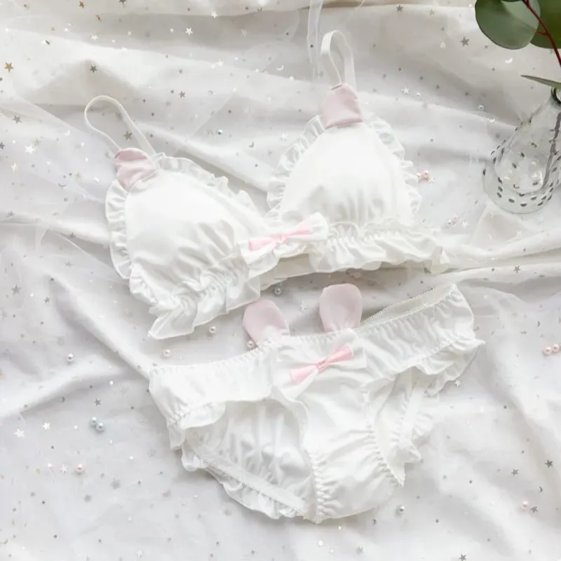 Japanese soft girl bra set cute kitten paw design milk silk fabric wire-free triangular cup women's lingerie — image 5