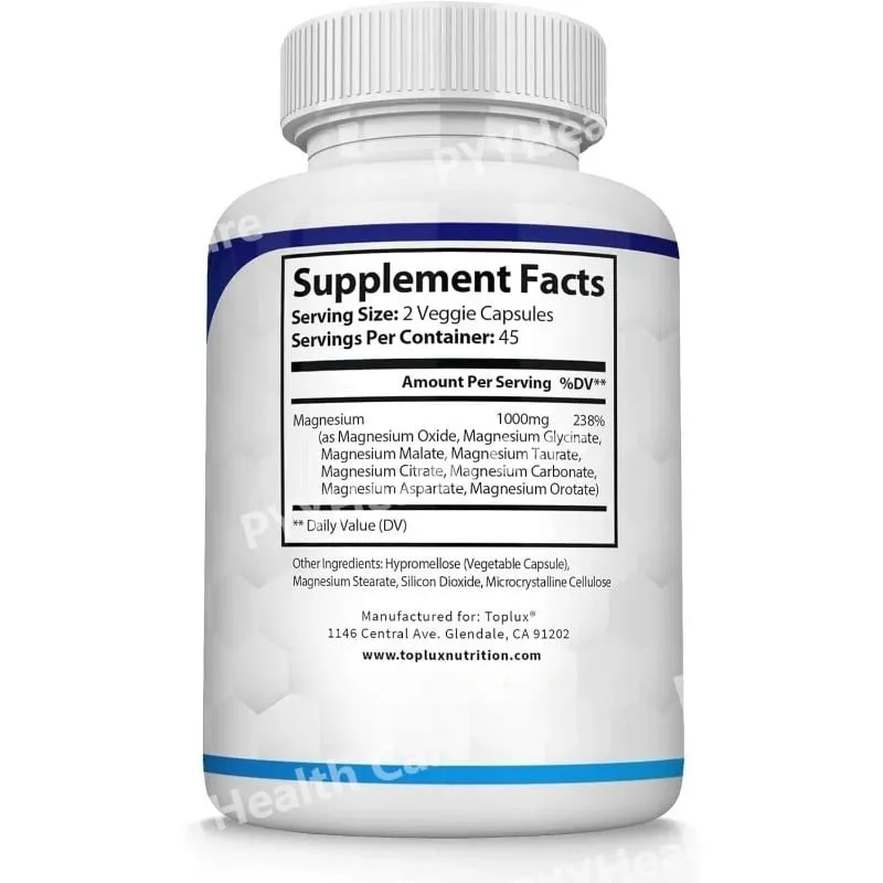 Magnesium Complex Capsule Contain Glycinate Citrate 1000mg and Multiple Magnesium Daily Health Nutrition Supplement 90 Count