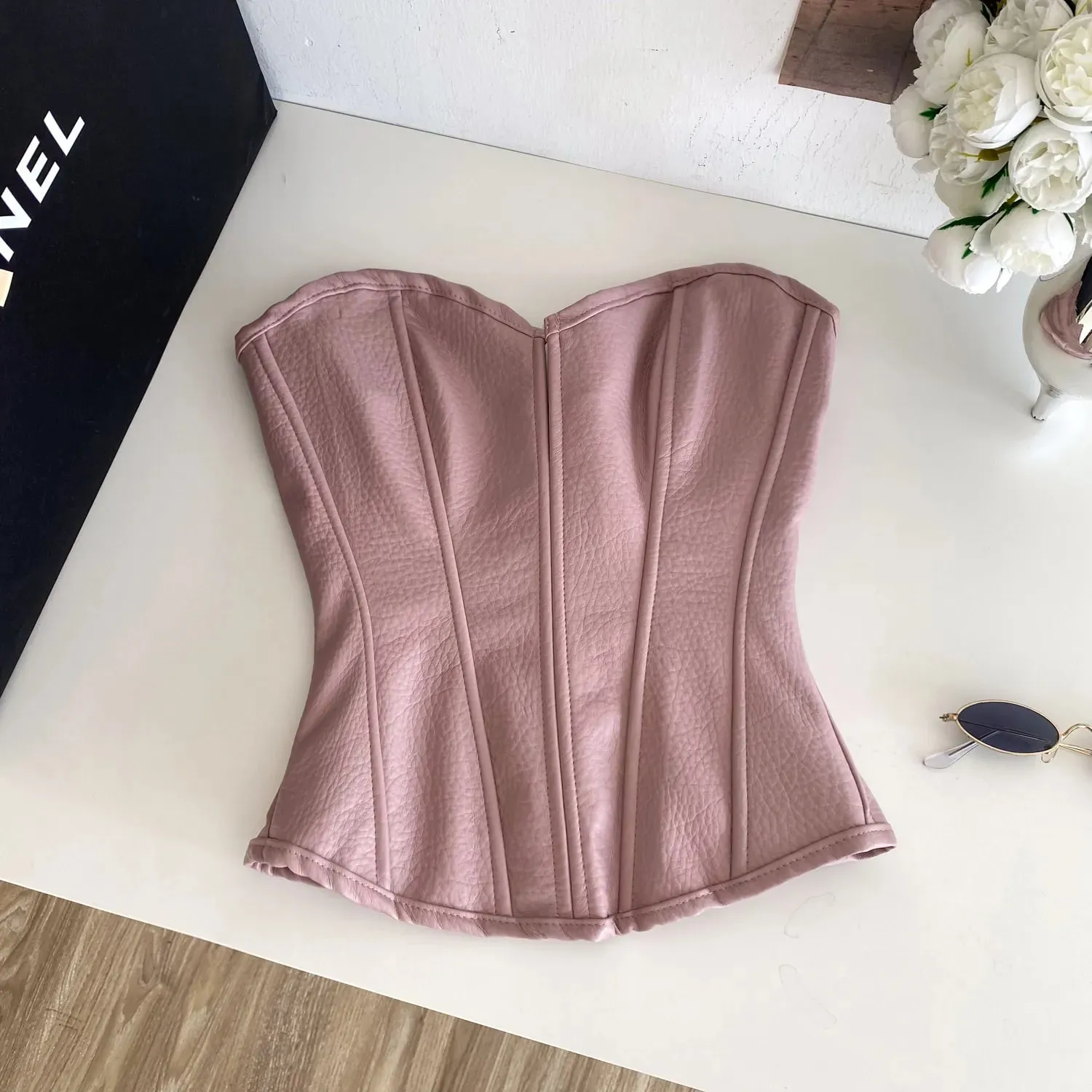 Sexy Pu Slim Tube Top Chic Strapless Crop Top Korean Fashion Corset Bustier Camis Women Tank Top