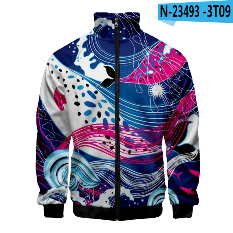 Popular Marine animals dolphin 3D Print Zipper Raglan Jacket Windbreaker Boys/Girls Comfortable Stand Collar Jackets Coats