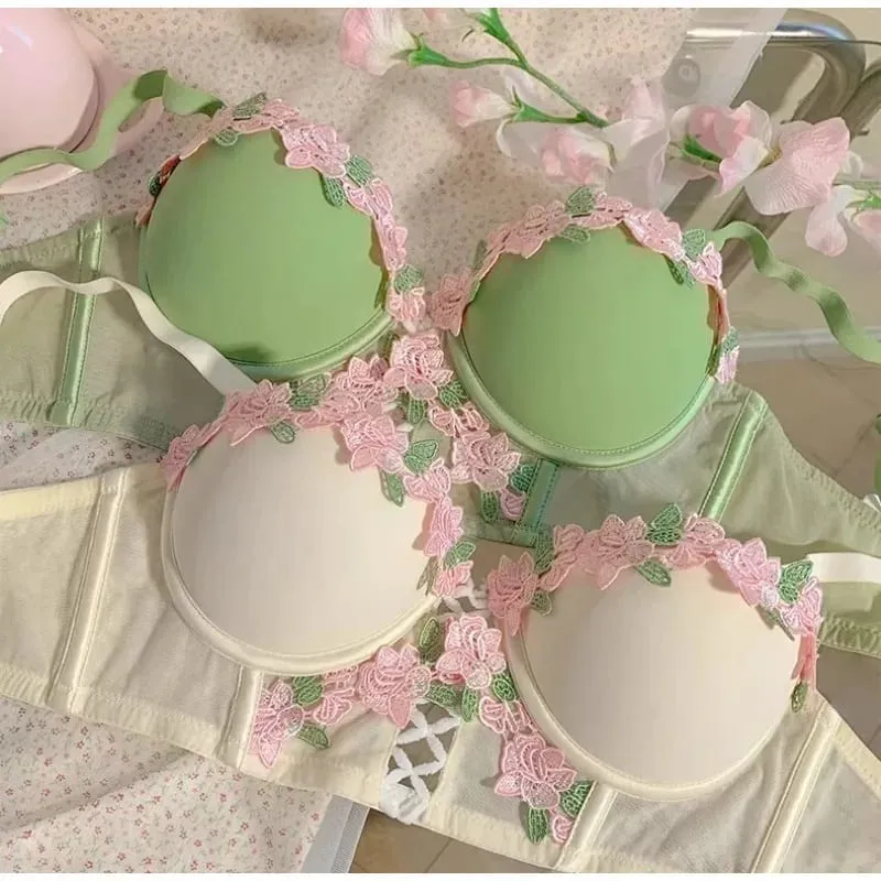 Japanese Sweet Sensual Bra Set Push Up for Small Breasts Lift & Gather Bigger Look Summer Light Soft Underwear Lingerie Set S-XL