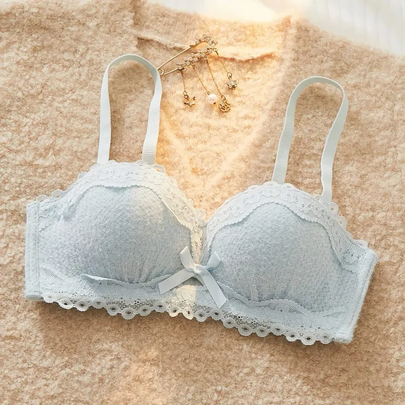 Lace Sexy Lingerie Set Push Up Thick Padded Small Breast Enhance Shaping Half Cup Bra Concealed Brief Intimates Underwear