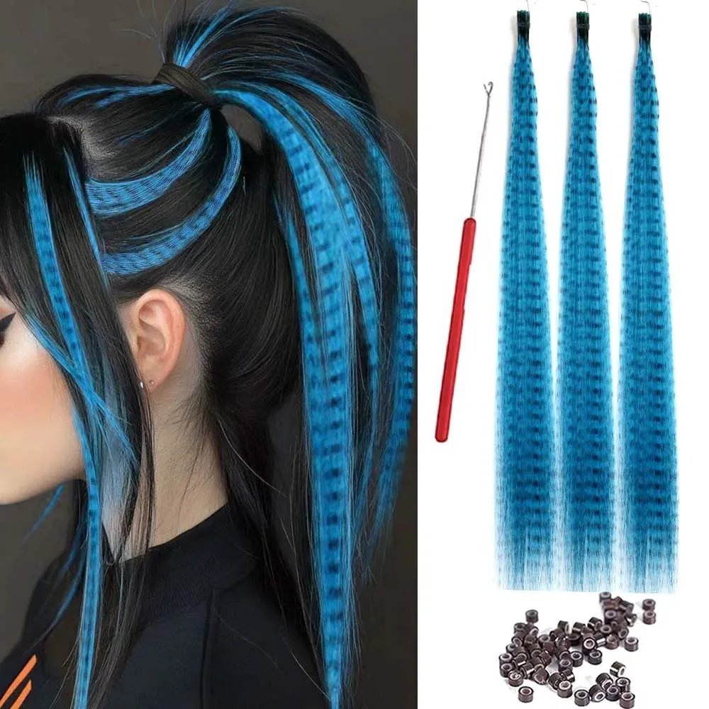 30strands Feather Hair Extension Fake Hair I Tip Rainbow Synthetic Hair 16inch Hairpiece Feather for Hair Extension Y2K Festival