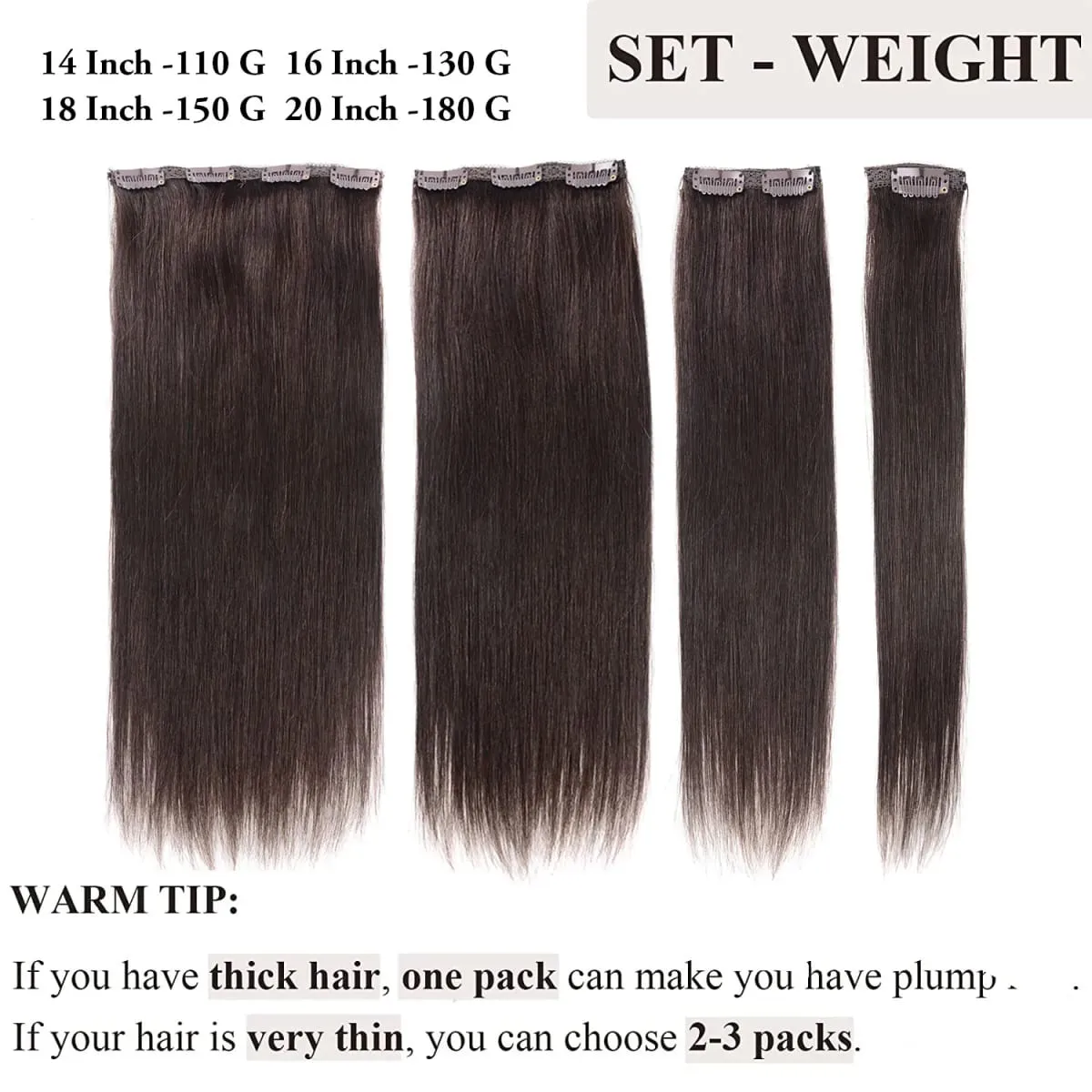 Doreen Clip Cheveux Clips en 100% Cheveux Humains Clip dans Extensions de Cheveux Véritables Pinces à Cheveux Naturelles Cousues sur Trame Brun Foncé 110G à 200G — image 4