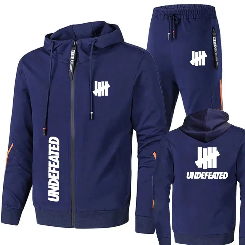 Men's 2 Piece Tracksuit Black UNDEFEATED Graphic Print Full Zip Hooded Sweatshirt and Drawstring Sweatpants Streetwear Hip Hop C