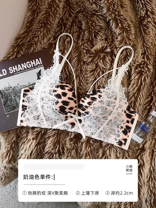 Ensemble de Lingerie Sexy en dentelle imprimé léopard pour femmes, sous-vêtements Push-Up sans fil, soutien latéral anti-affaissement, 32 à 38AB, tendance