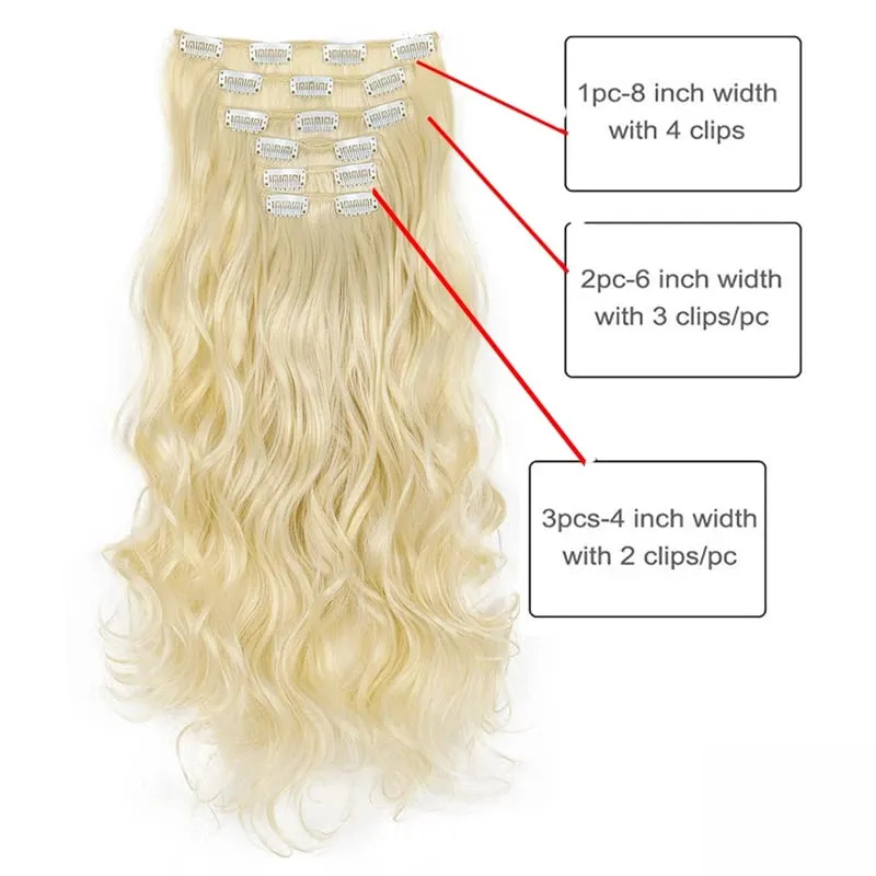 16Clips Synthetic18Inch Long Curly Hair Hairpiece Heat Resistant Hair Extension Clips In Ombre Black Brown Blond Women Halloween