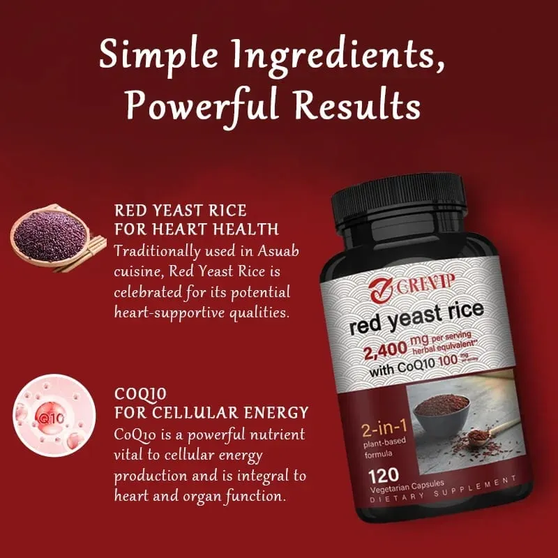 Red Yeast Rice 2400mg - Cholesterol Supplement Supports Overall Health Promotes Heart and Immune Health Antioxidant