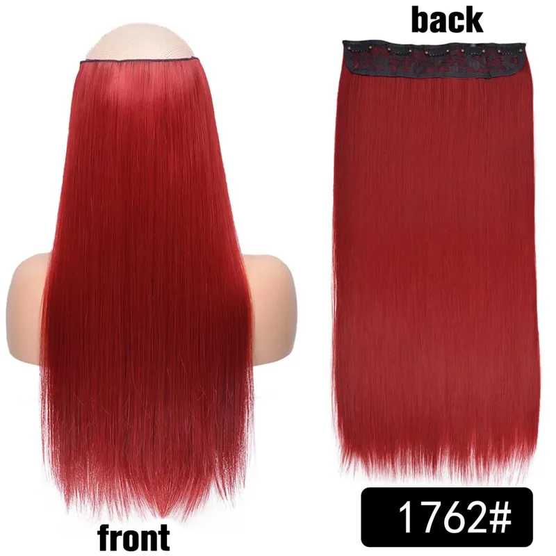 Longo reto encaracolado uma peça 5 clipes clip-in extensões 22 Polegada penteados resistentes ao calor cor mistura loira pedaço de cabelo para mulher
