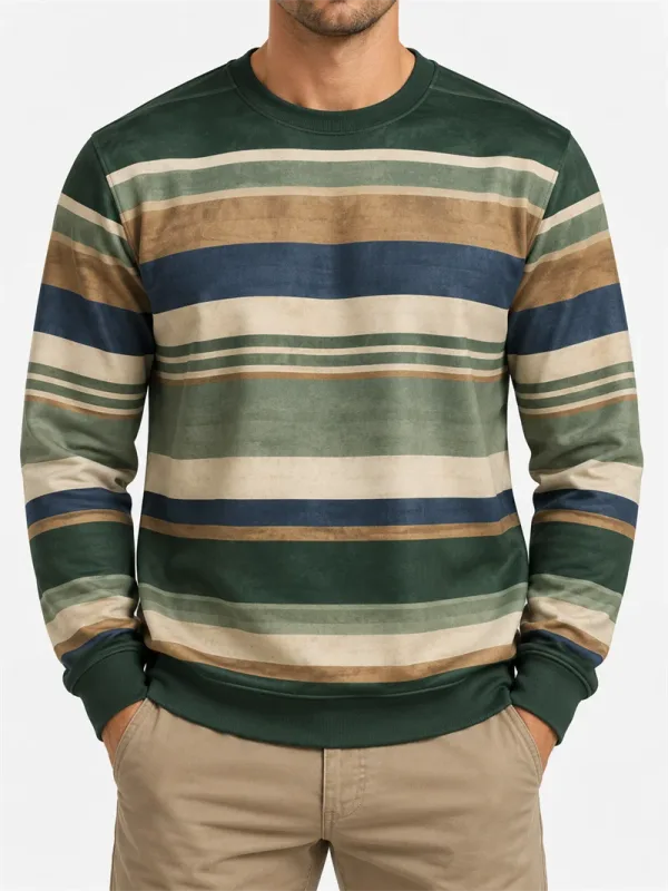 Vintage stribet sweatshirt med rund hals til mænd Casual langærmet trøje Farveblok Efterår Streetwear Hverdagsmode Klassisk top