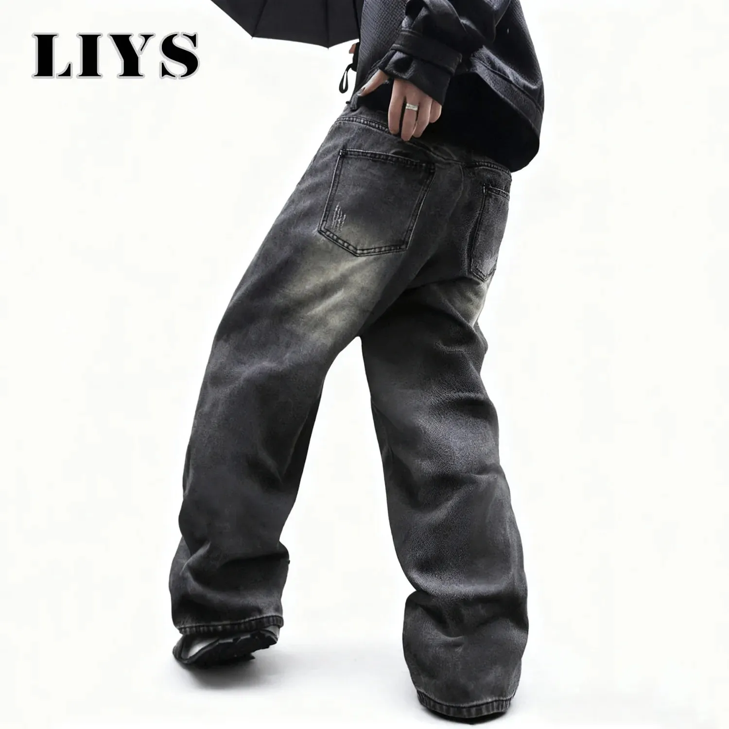Men's Women's Retro Gray Ultra Baggy Wide-Leg Jeans Four Seasons Casual Oversized Loose Straight-Leg Denim Pants Unisex