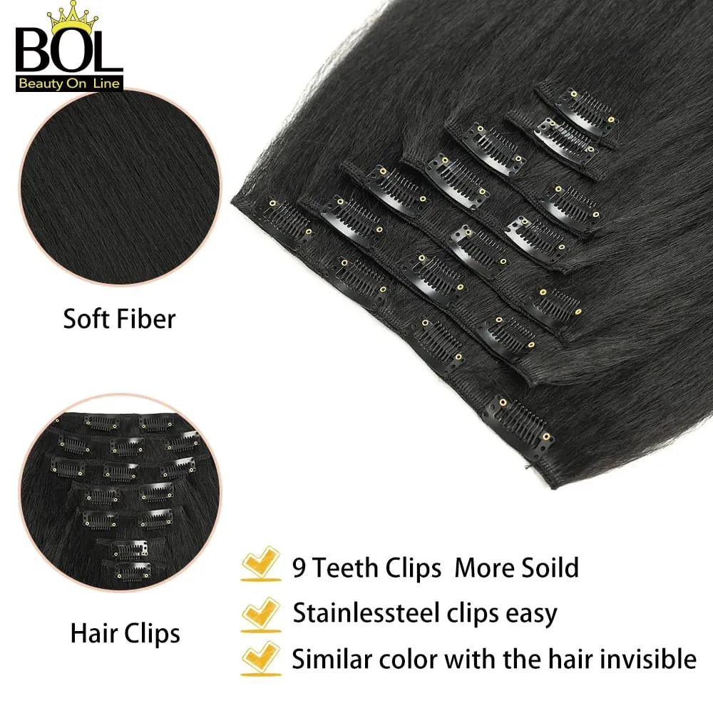 Synthetic Yaki Straight Clip in Hair Extensions Straight Hairpieces Clip ins Synthetic Hair Extension 22inches for Women
