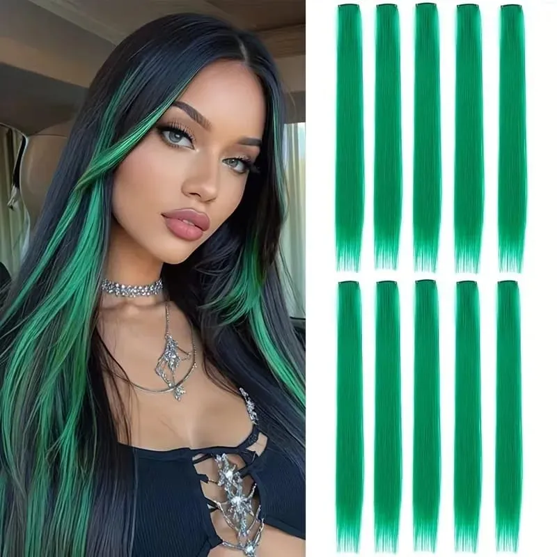 24Inch Synthetic 10pcs Long Straight Clip‑in Hair Extension Easy Install Hairpiece for Women Daily Party Hairstyle Accessory