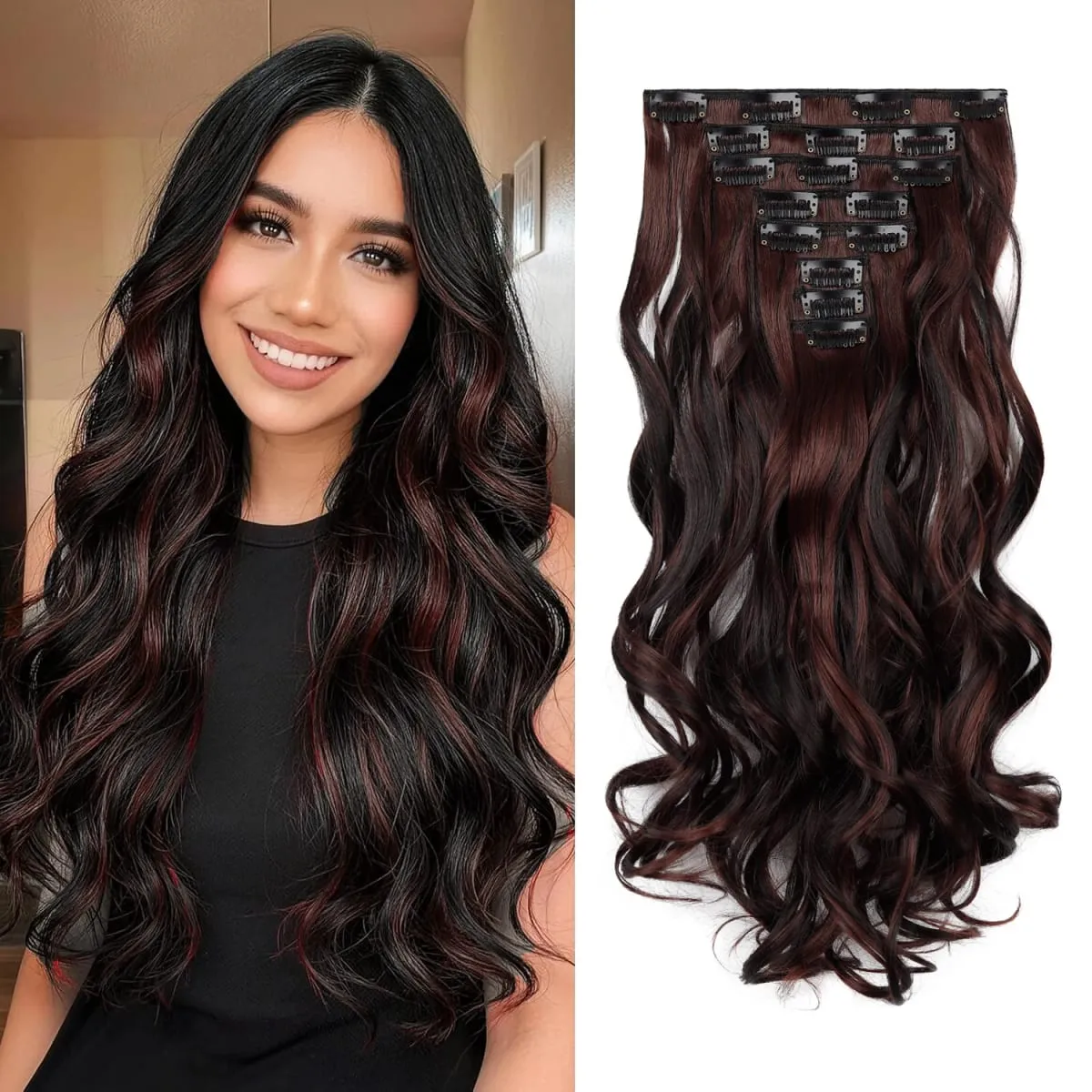 Clip In Hair Extension Curly 24 Inch 8 Pieces Hair Extensions for Women Daily Wear Work & Casual Styling Synthetic Hair Pieces