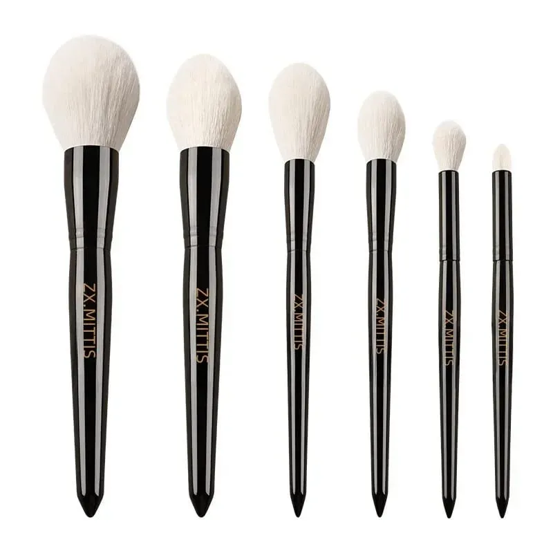 Las brochas de maquillaje originales de lujo naturales de punta larga de pelo de cabra con mango negro Kit de herramientas cosméticas para rubor en polvo resaltar sombra