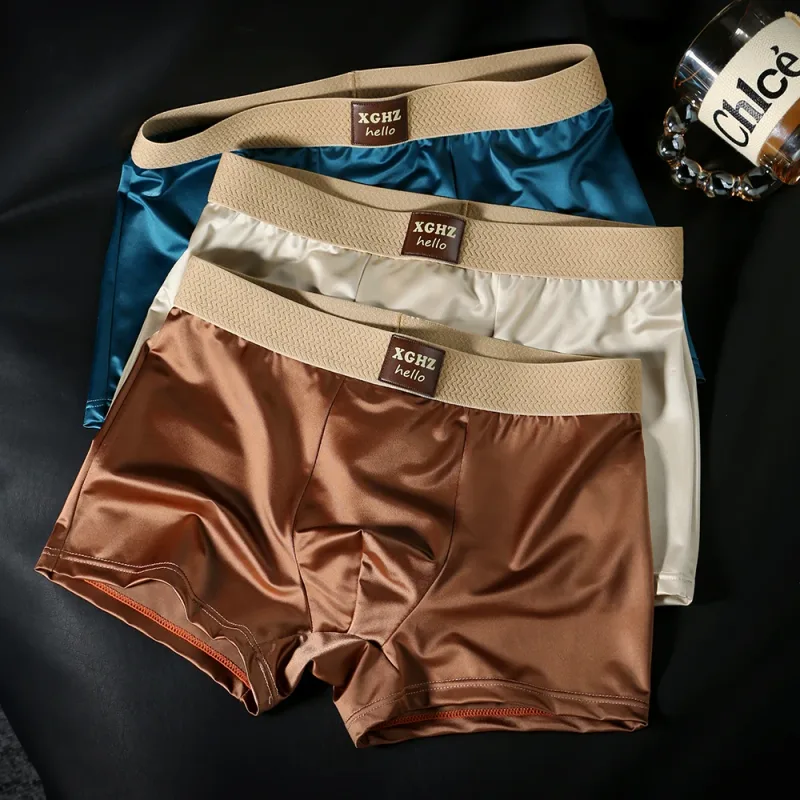 3st/förpackning Lyxig issilke satinliknande herrtrosor Supermjuk boxer Homme Cool Andas Bekväma mansunderkläder kalsonger