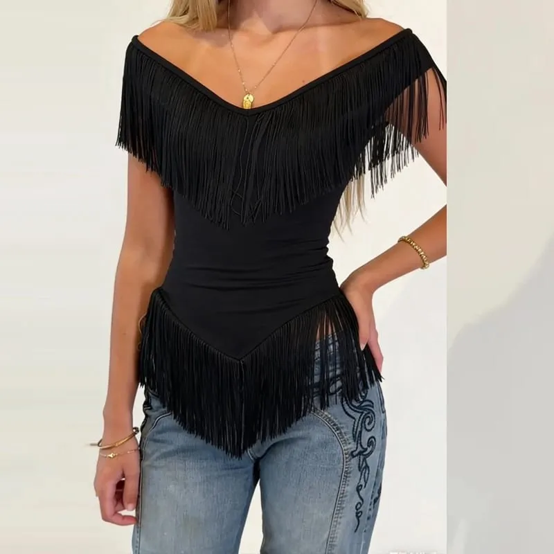 Elegant V-neck Irregular Hem Party Dress Women's Fashion Tassel Patchwork Slim Fit Gowns Casual Sleeveless Solid Evening Dresses — image 4