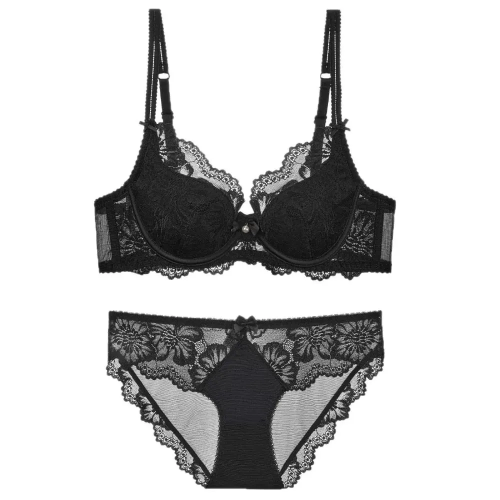 Summer Thin Lace Bra Set For Women Push‑Up Gather Side Fat Control Anti‑Sagging Sexy Soft Lingerie Underwear Kit