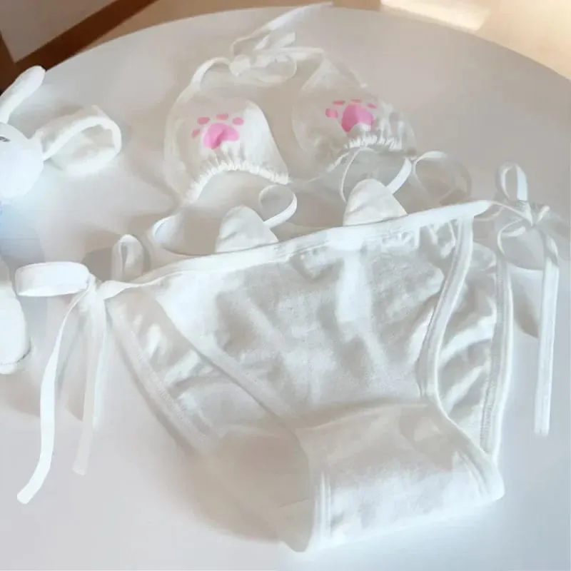 Japonský styl Lace Up Dámská sada spodního prádla Bavlna Prodyšná Kawaii Cat Claw Roztomilá sada podprsenky Cosplay Sada kreslených podprsenek Spodní prádlo