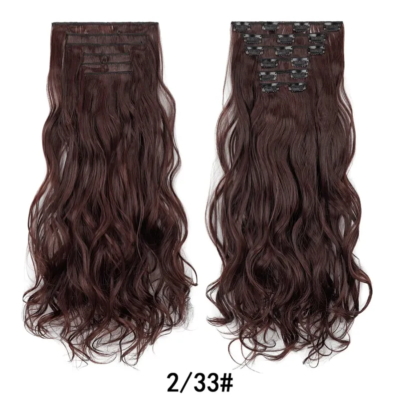 Jeedou 20 Inch 140g Clip In Hair Extensions 6Pcs 16 Clips Long Wavy Synthetic Ombre Hair Pieces for Women Full Head