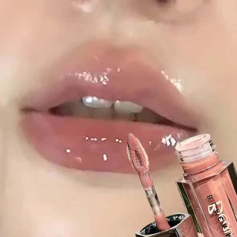 Hielo transparente marrón brillo de labios hidratante líquido brillante lápiz labial desnudo luz de agua espejo de cristal esmalte de labios maquillaje de larga duración