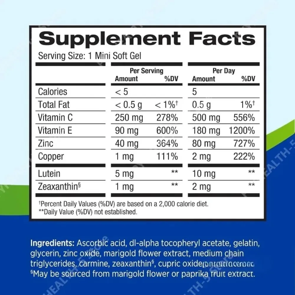 2 Formula Eye Vitamin Supplement with Lutein Zeaxanthin Vitamin C E Zinc & Copper 120 Mini Softgels for Vision Health