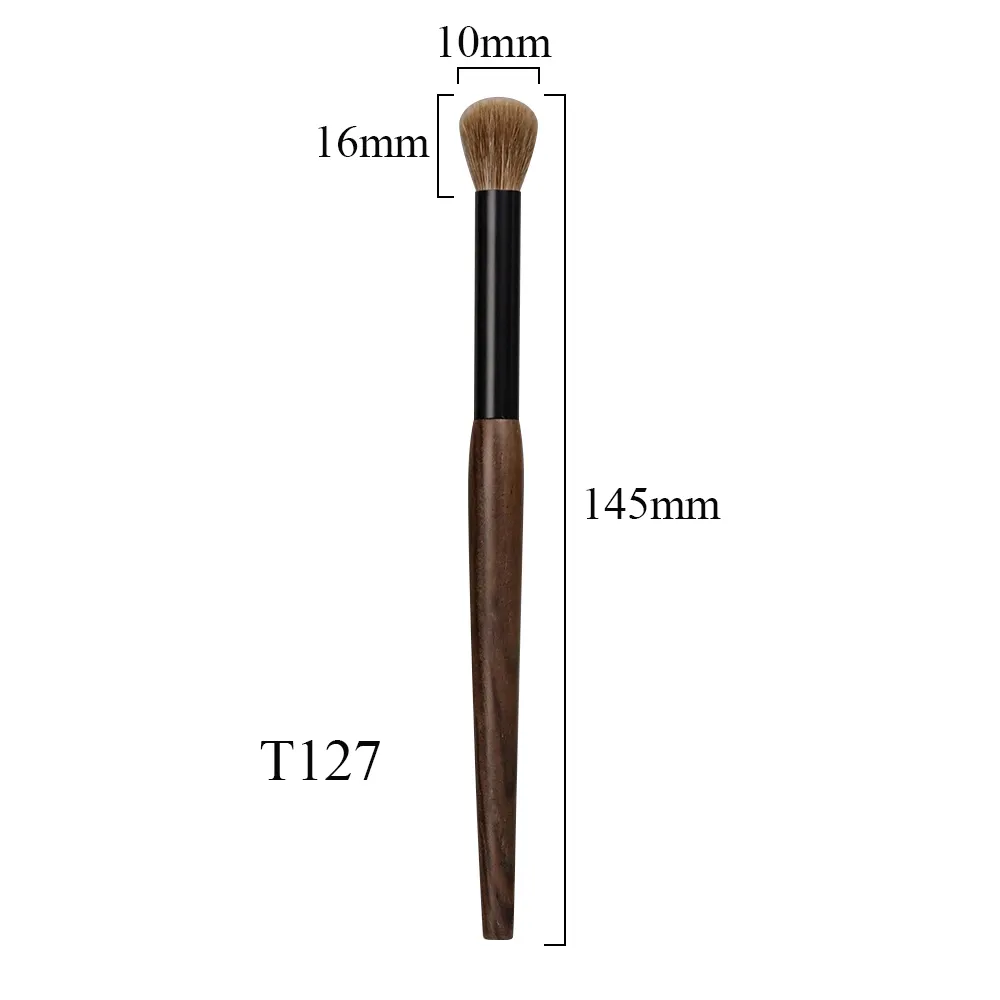 T127 專業手工化妝刷天然山羊毛鼻子眼影混合刷短烏木柄化妝刷
