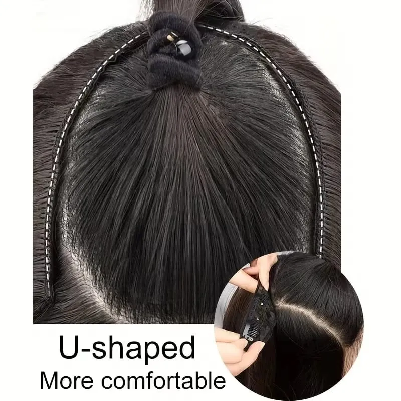 22Inch Synthetic Long Straight V-Shaped Layered Clip-In Hair Extensions for Women Invisible Seamless Hairpiece for Women