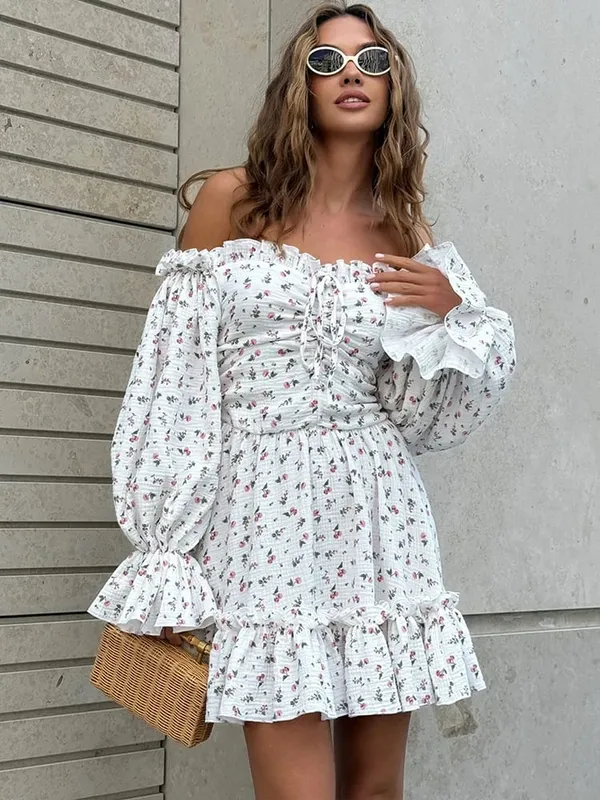 Vestido de musselina feminino com mangas compridas, elegante, branco, verão, algodão, praia, lindo, sexy, mini vestido curto para mulheres