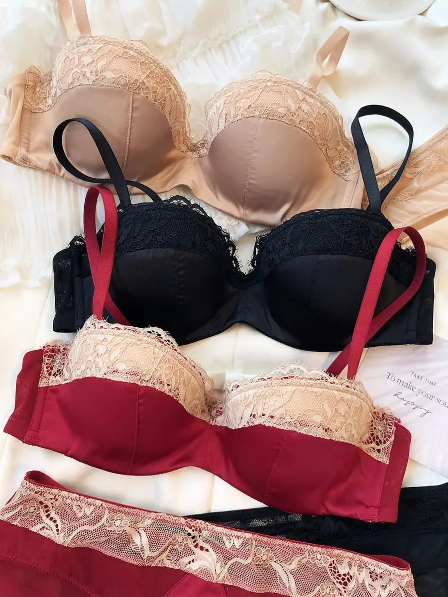 Sexy Lace Embroidery Lingerie Set for Women 1/2 Thin Cup Push Up Bra High Quality Seamless Comfort Underwear Plus Size Brassiere