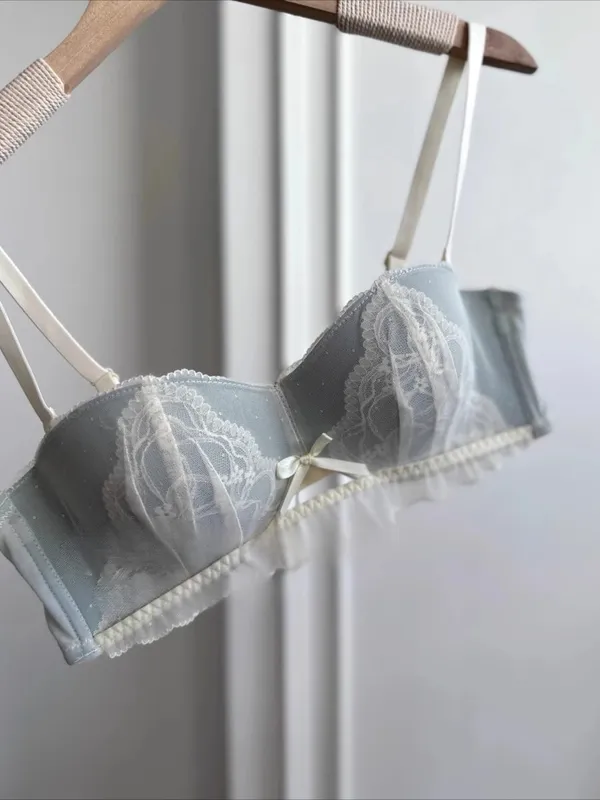 Victorian Inspired Demi Bra & Knicker Set | Sheer Mesh Lace Push Up for Small Bust Anti-Sagging | Luxury Lingerie MOYISU Panty