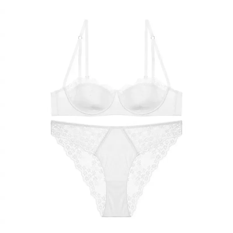 Kadın Yarım Fincan Dantel Sutyen Seti Ince Balenli Küçültücü Sutyen Seksi Push-Up Anti-Sarkma Yan Destek Gizle Koltukaltı Yağ Lingerie