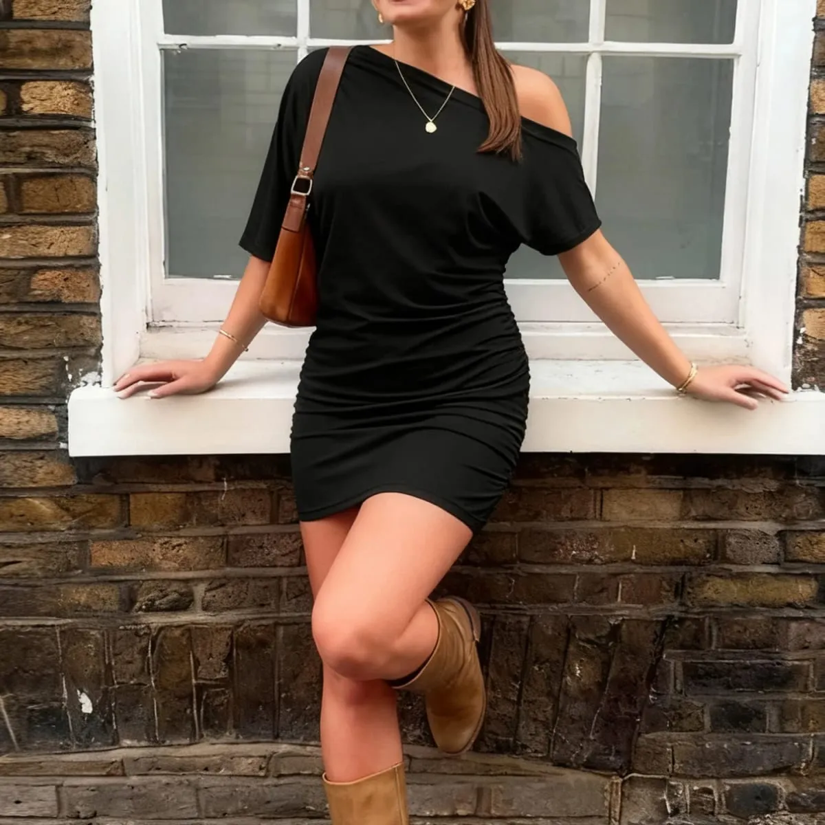 Bat Sleeve Wrap Dress Women One-Shoulder Solid Backless Bodycon Dress Evening Party Club Dress Y2K Sexy Outfits Summer