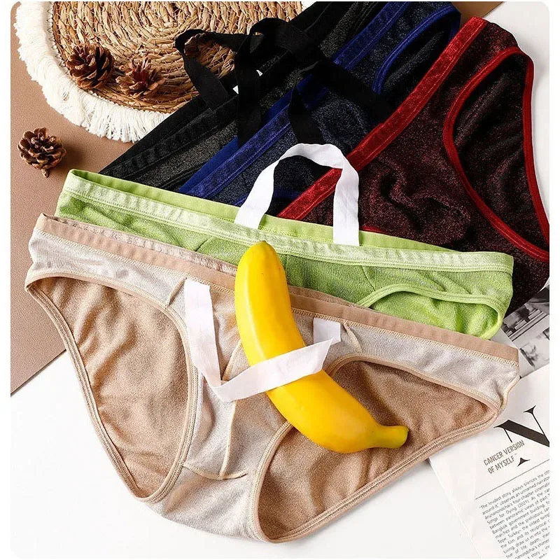 Men's Ice Silk Triangle Panties Sexy U-Shape Thin Briefs Breathable Mesh Low-Waist Underwear