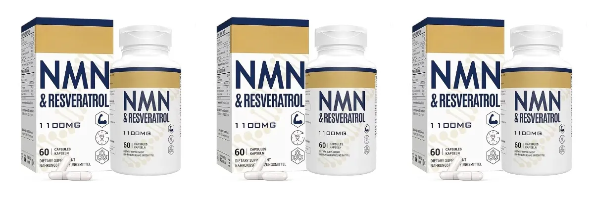 NMN & Resveratrol Supplement – 1100mg Capsules for Cellular Health DNA & Telomere Support with Black Pepper Extract – 60 Ct