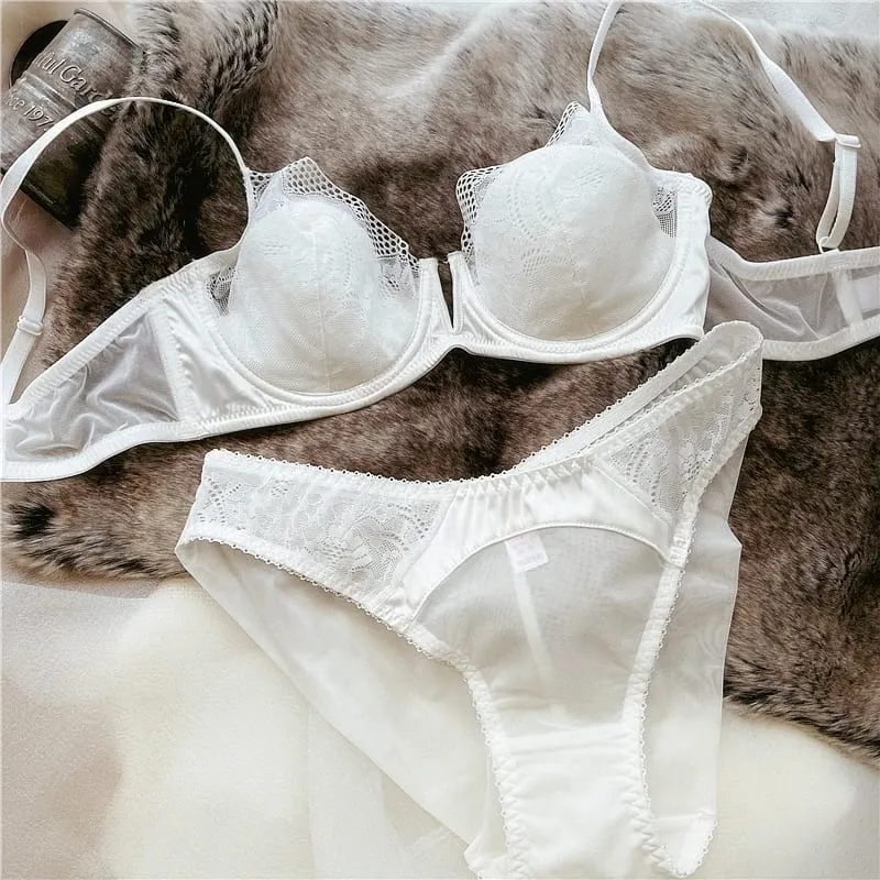 Summer Women Underwear Sexy Lace Deep V Push Up Bra Set Comfortable Underwie Bralette Female Plus Size Thin C D E Cup Lingerie