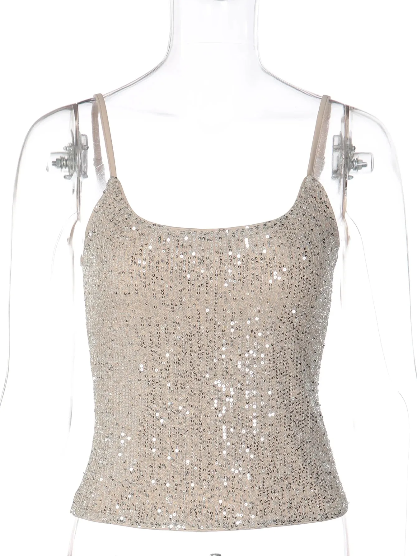 Dulzura Sleeveless Backless Sequins Slim Fit Camisole Women'S Sexy Casual Versatile Y2K Top Beach Party Vacation Summer Clothes