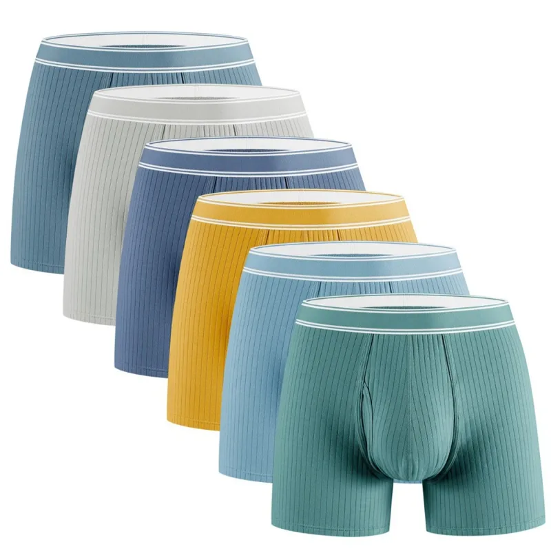 3PCS/Pack 100% Cotton Solid Striped Man Undrewear Lengthen Breathable Fitness Boxers Hombre Crotch Side Opening Men's Underpants