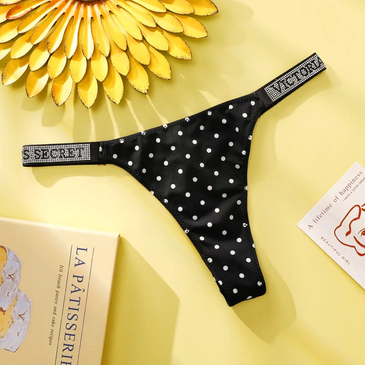 VS Pakaian Dalam Thong Hipster Mulus Wanita Polka Dot Renda Bikini Celana Dalam Nakal Set Victoria Secret Katun Bernapas Hipster