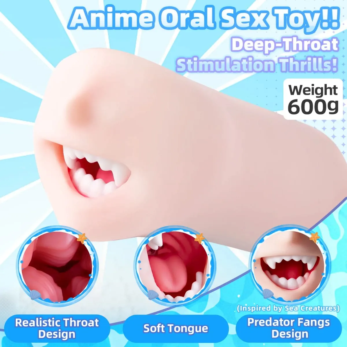 YUU Mouth Male Masturbator Real Mouth Deep Throat Pocket Pussy Blowjob with Fangs Tongue Sea Predator Masturbation Toys Oral Sex
