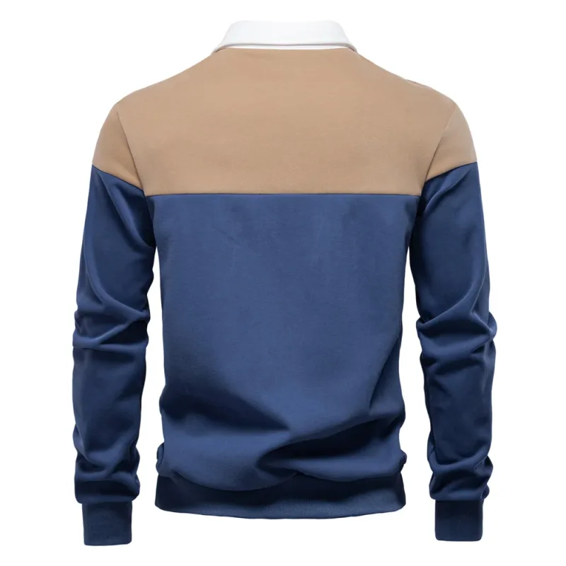 New Spring Men's Color-Block Cotton Blend Hoodies for Business Casual Style Long Sleeve Sweatshirt