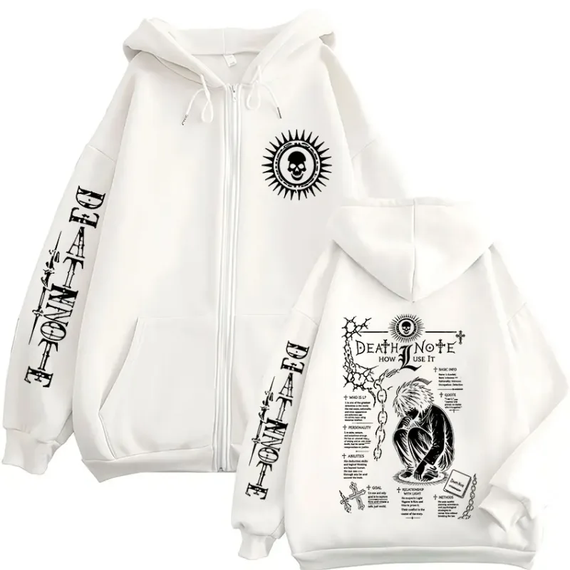 Anime Death Note L·Lawliet Ryuk Zipper Hoodies Men's Clothing Fashion Casual Long Sleeve Zip Up Hooded Sweatshirts Jackets Coats